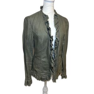 INC International Concepts Green Linen Ruffled Jacket Womens